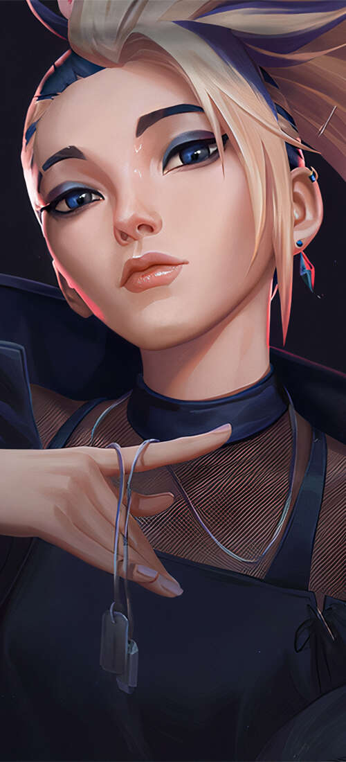 Akali from League of Legends K/DA wearing neon-accented urban streetwear Honor Magic V6 wallpaper images