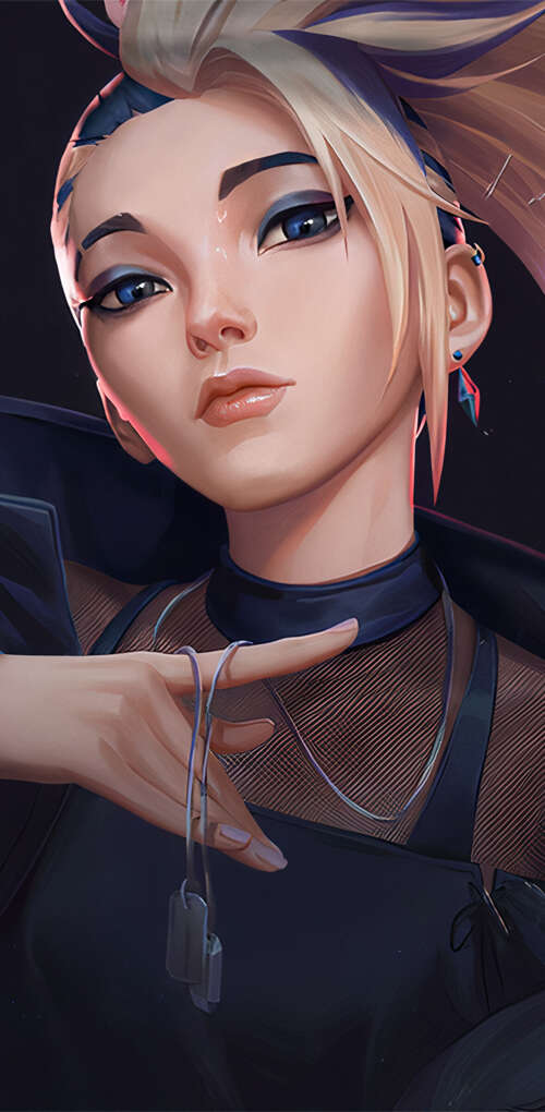 Akali from League of Legends K/DA wearing neon-accented urban streetwear Huawei Mate 30 Pro free background