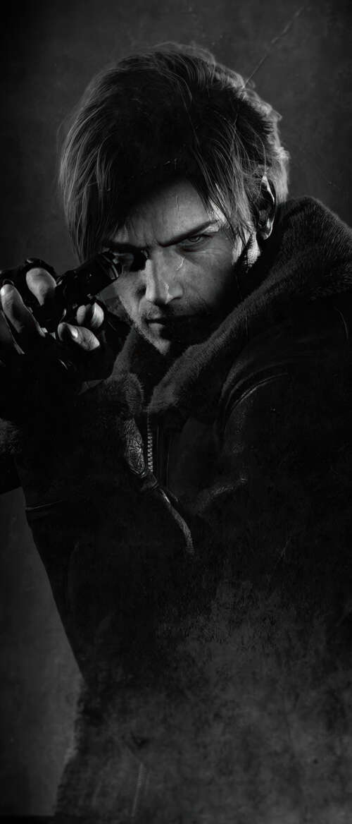 A cinematic portrait of Leon S. Kennedy from Resident Evil against a dark, moody... Samsung Galaxy Z TriFold background images hd
