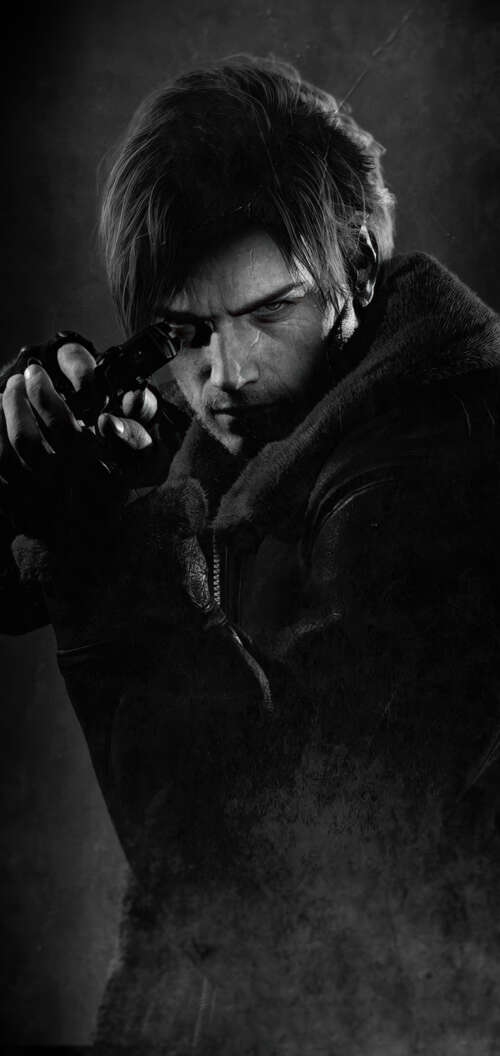 A cinematic portrait of Leon S. Kennedy from Resident Evil against a dark, moody... Oppo A6c download free wallpaper for phone