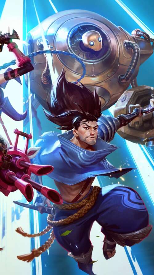 Detailed portrait of Lux and Jinx from the game League of Legends: Wild Rift. lava Play Max free wallpaper