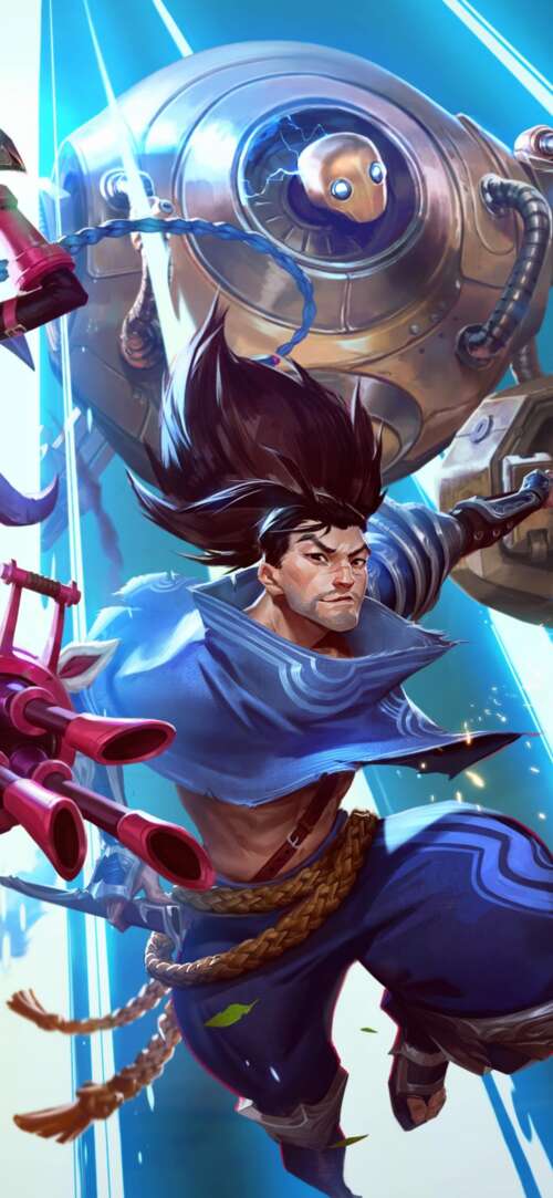 Detailed portrait of Lux and Jinx from the game League of Legends: Wild Rift. Sharp Aquos R10 free background