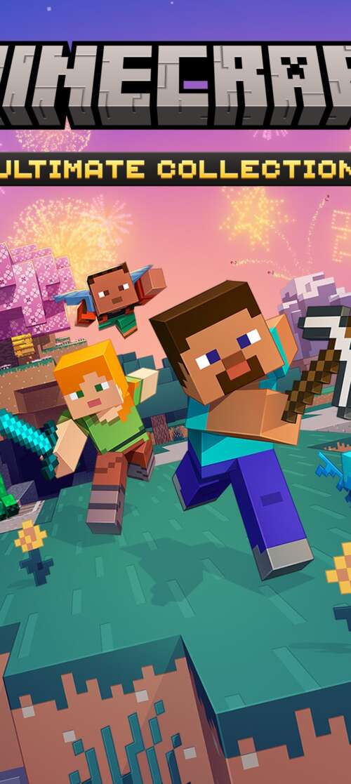 A cinematic depiction of Steve from Minecraft overlooking a vast, high-definition... Doogee Fire 7 wallpaper