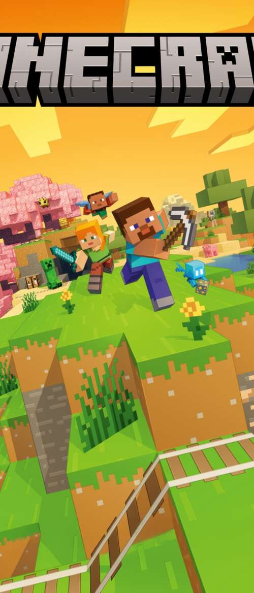 Cinematic 5K key art for Minecraft Deluxe Edition featuring Steve in a detailed blocky... Samsung Galaxy Z TriFold mobile wallpaper