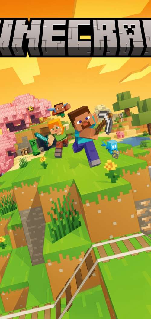Cinematic 5K key art for Minecraft Deluxe Edition featuring Steve in a detailed blocky... TCL K70 free background