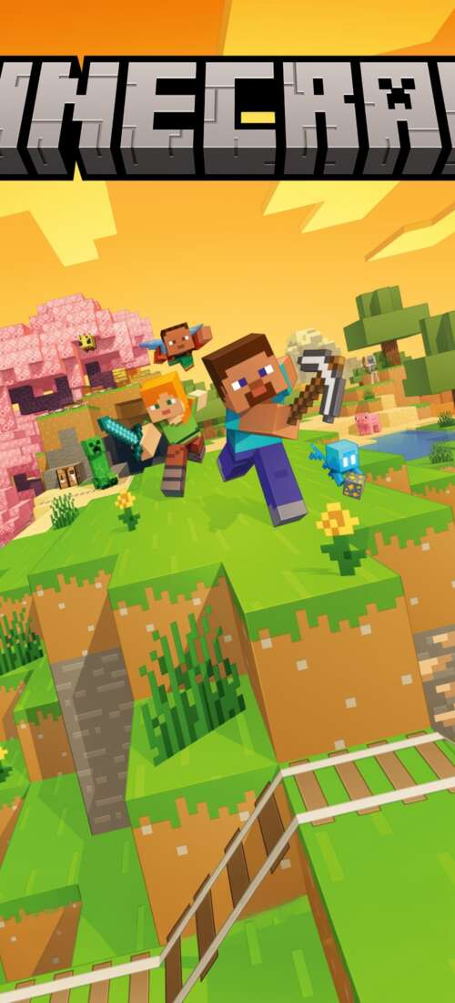 Cinematic 5K key art for Minecraft Deluxe Edition featuring Steve in a detailed blocky... Honor Magic V6 background images hd
