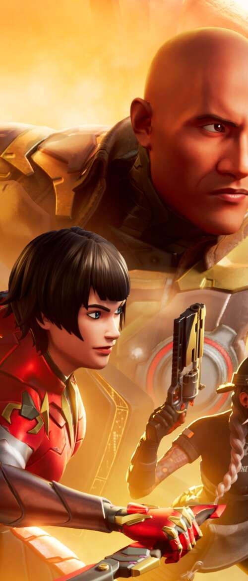 A highly detailed and cinematic view of a stylized combatant in a futuristic Fortnite... Samsung Galaxy Z TriFold wallpapers for android