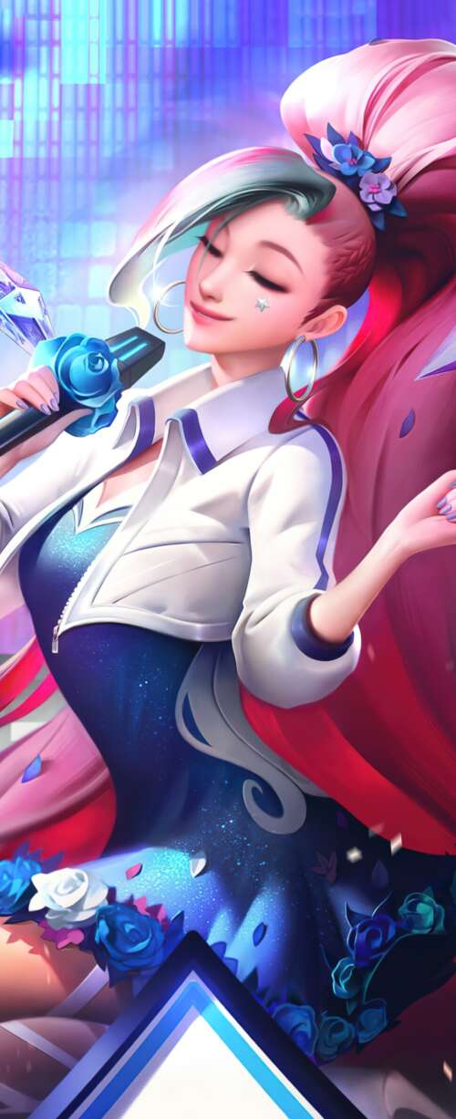 Seraphine from League of Legends K/DA performing in a K-pop inspired style free hd wallpapers