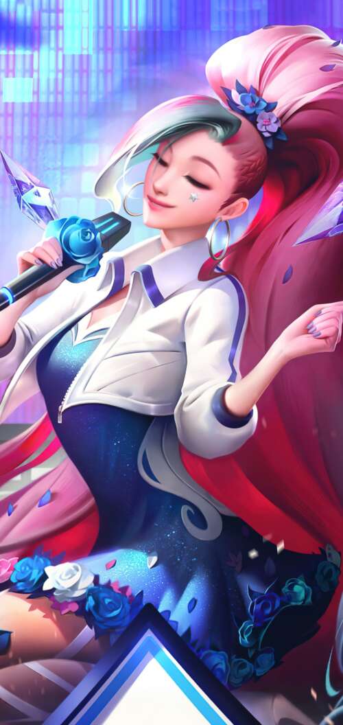 Seraphine from League of Legends K/DA performing in a K-pop inspired style Oppo A6s free background