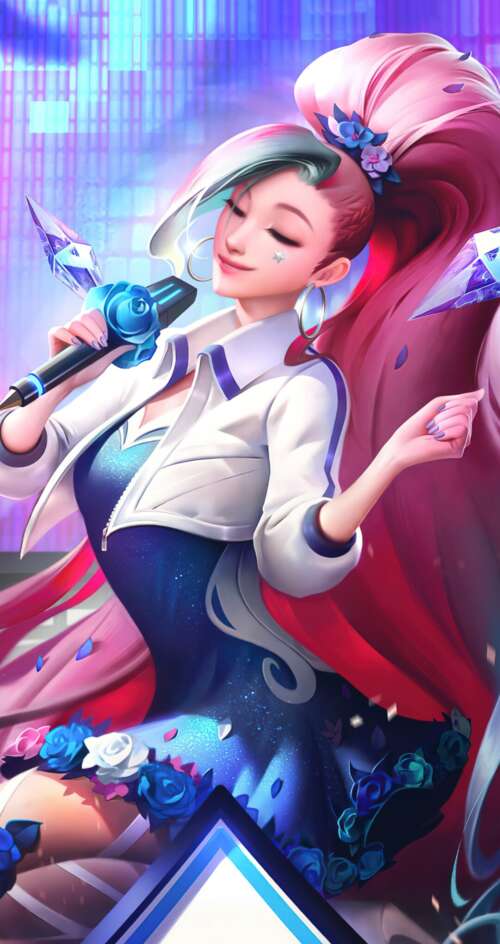 Seraphine from League of Legends K/DA performing in a K-pop inspired style Sharp Aquos C10 free hd wallpapers
