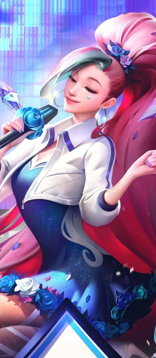 Seraphine from League of Legends K/DA performing in a K-pop inspired style Xiaomi Redmi 14C 5G hand phone wallpaper