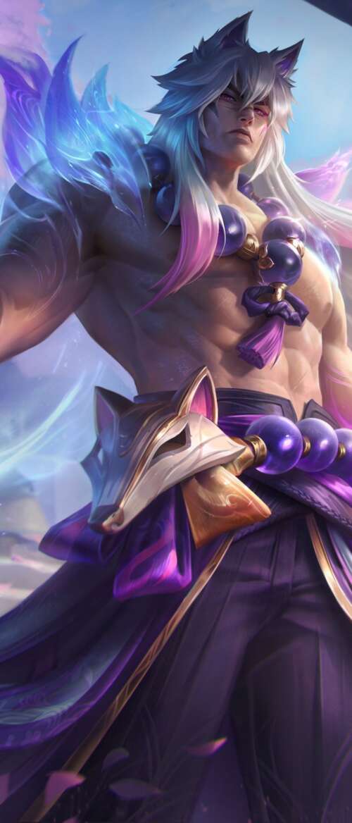 Sett from League of Legends featured in the Spirit Blossom theme, surrounded by ethereal... Samsung Galaxy Z TriFold free background