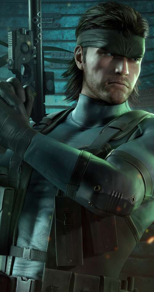 A high-detail, cinematic close-up of Solid Snake from Metal Gear Solid wearing advanced... Sharp Aquos C10 wallpaper