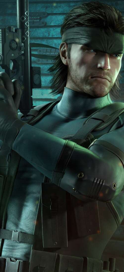 A high-detail, cinematic close-up of Solid Snake from Metal Gear Solid wearing advanced... realme neo7 Turbo mobile wallpaper