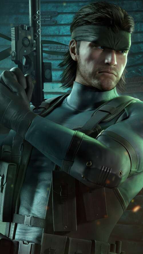 A high-detail, cinematic close-up of Solid Snake from Metal Gear Solid wearing advanced... Apple iPhone SE 2020 background images hd