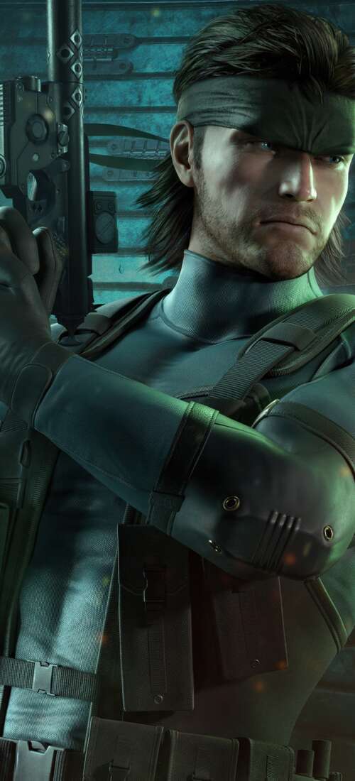 A high-detail, cinematic close-up of Solid Snake from Metal Gear Solid wearing advanced... Honor Magic V6 free hd wallpapers