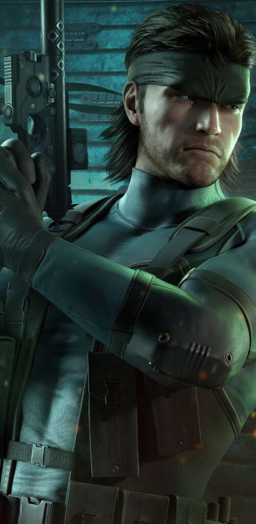 A high-detail, cinematic close-up of Solid Snake from Metal Gear Solid wearing advanced... Huawei Mate 30 Pro wallpaper