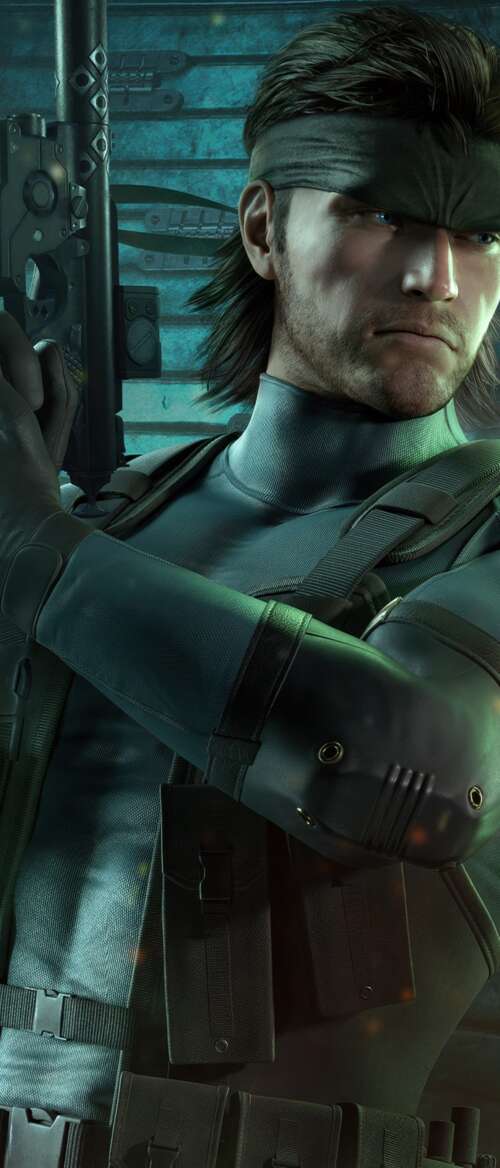 A high-detail, cinematic close-up of Solid Snake from Metal Gear Solid wearing advanced... Samsung Galaxy Z Flip7 wallpaper photo gallery download