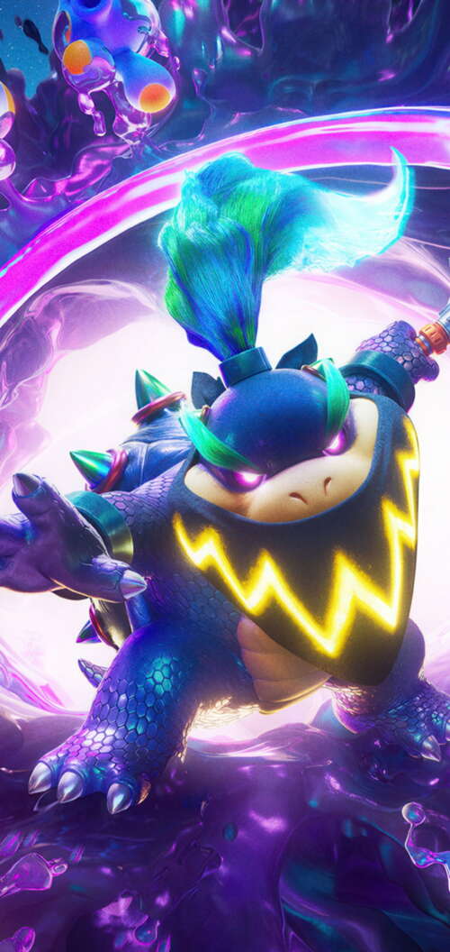 Mario from Super Mario Galaxy floating amidst a beautiful cosmic backdrop of colorful... TCL K70 download free wallpaper for phone
