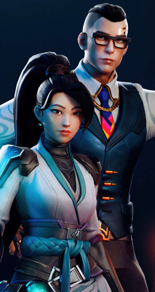 Character art of Sage, Cypher, and Killjoy from the game Valorant. Sharp Aquos C10 pictures for wallpaper