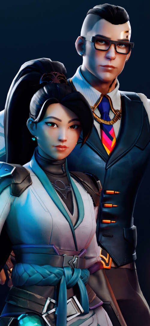Character art of Sage, Cypher, and Killjoy from the game Valorant. Apple iPhone 16e mobile wallpaper