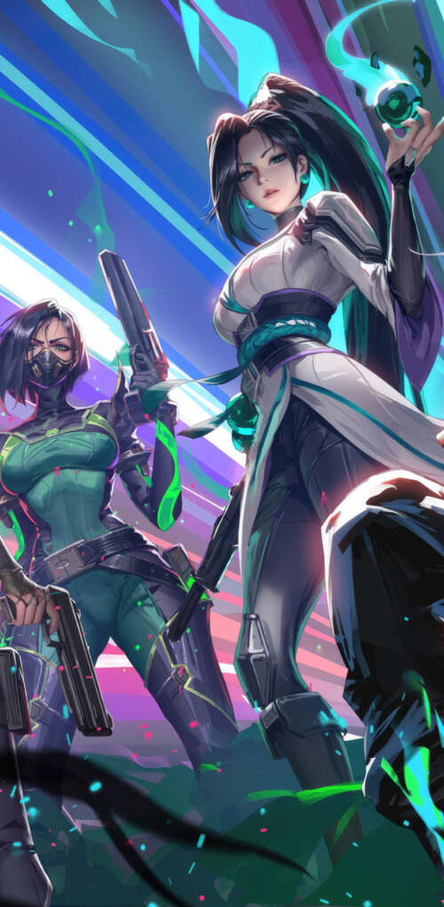 A group of female characters Viper, Sage, Jett, Killjoy, and Fade from the game Valorant. Huawei Mate 30 Pro free background images