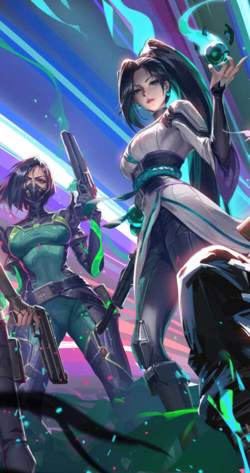 A group of female characters Viper, Sage, Jett, Killjoy, and Fade from the game Valorant. Sharp Aquos C10 free background images