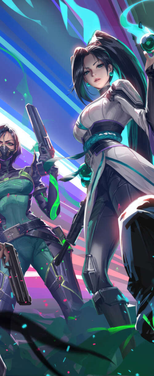 A group of female characters Viper, Sage, Jett, Killjoy, and Fade from the game Valorant. Meizu Note 16 download free phone wallpaper