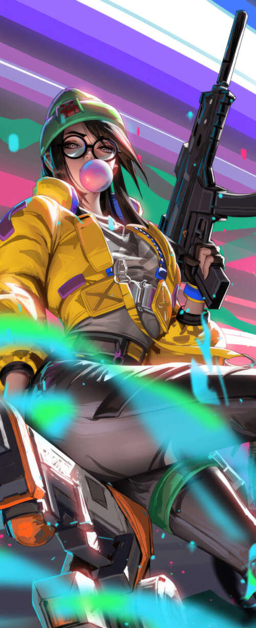 A group portrait of Valorant characters Viper, Sage, Jett, Killjoy, and Fade. Meizu Note 16 hand phone wallpaper