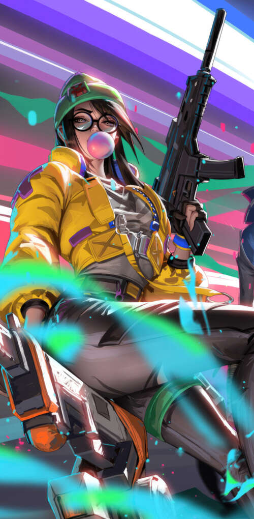 A group portrait of Valorant characters Viper, Sage, Jett, Killjoy, and Fade. Huawei Mate 30 Pro wallpapers for android