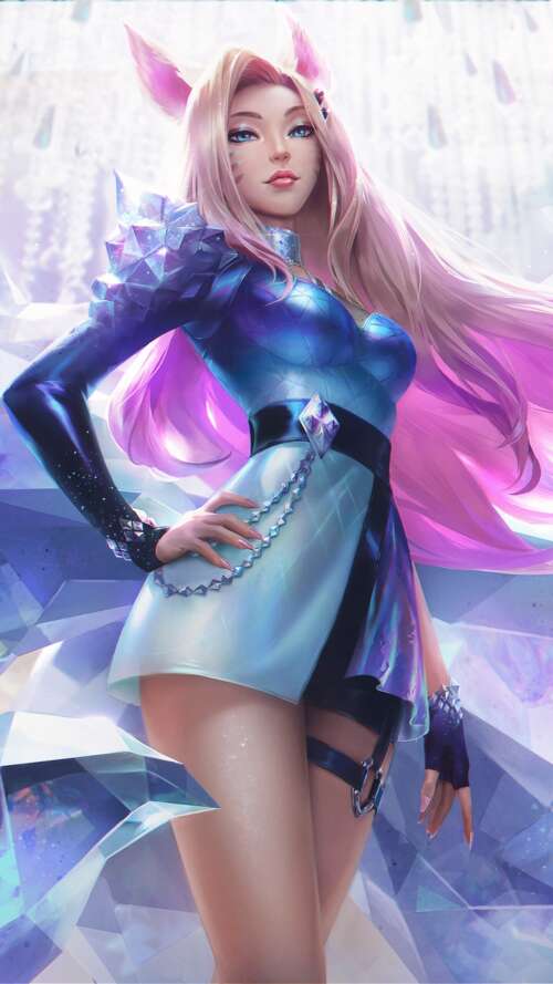 A detailed portrait of Ahri from League of Legends in her K/DA outfit. Apple iPhone SE 2020