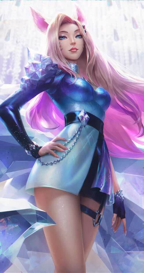 A detailed portrait of Ahri from League of Legends in her K/DA outfit. Sharp Aquos C10 hd background