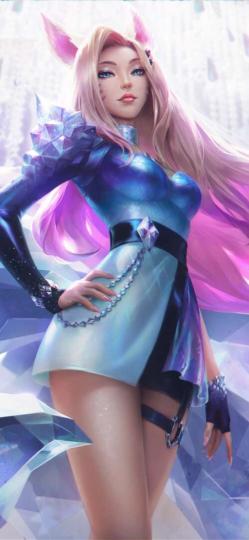 A detailed portrait of Ahri from League of Legends in her K/DA outfit. Sharp Aquos R10