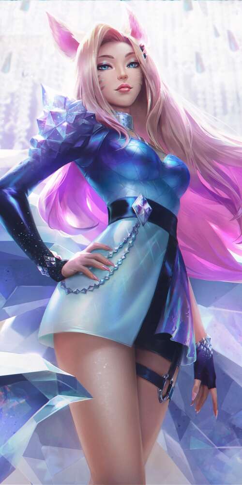 A detailed portrait of Ahri from League of Legends in her K/DA outfit. Doogee Fire 3 Max