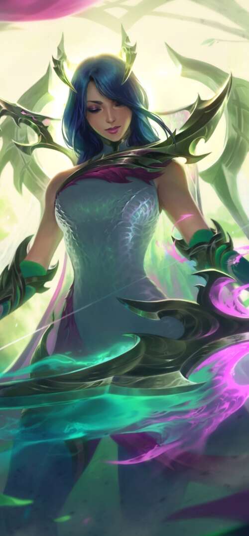 A highly detailed, close-up portrait of Ashe from League of Legends featuring icy... UmiDigi Umidigi X lock screen wallpaper