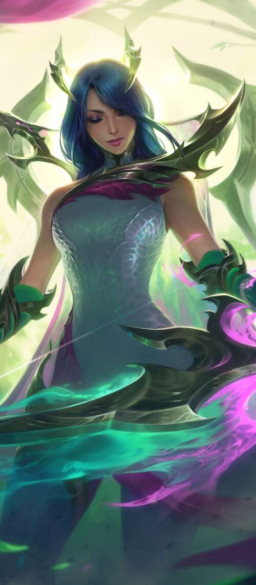 A highly detailed, close-up portrait of Ashe from League of Legends featuring icy... Blackview WAVE 10 hd background