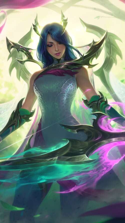 A highly detailed, close-up portrait of Ashe from League of Legends featuring icy... Apple iPhone SE 2020 wallpaper
