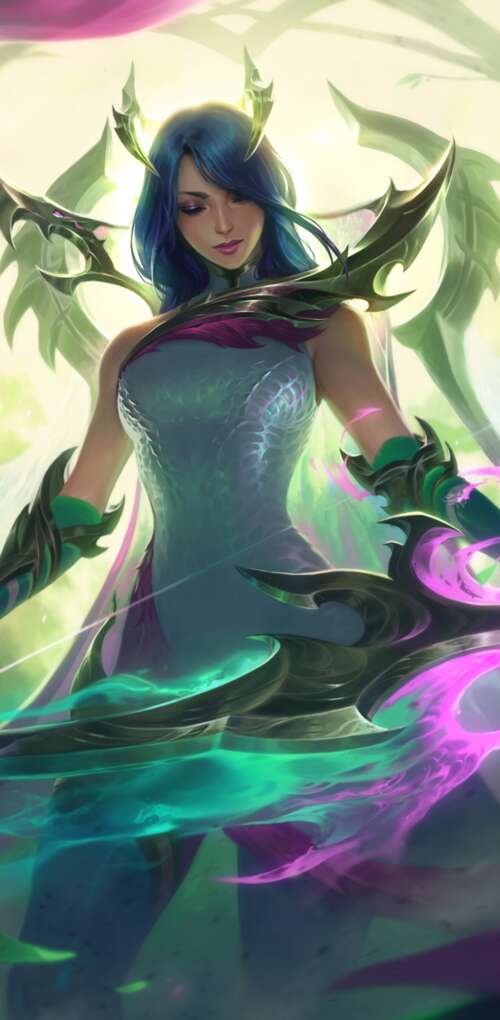 A highly detailed, close-up portrait of Ashe from League of Legends featuring icy... Huawei Mate 30 Pro lock screen wallpaper