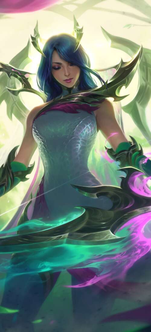 A highly detailed, close-up portrait of Ashe from League of Legends featuring icy... Honor Magic V6 cell phone backgrounds free