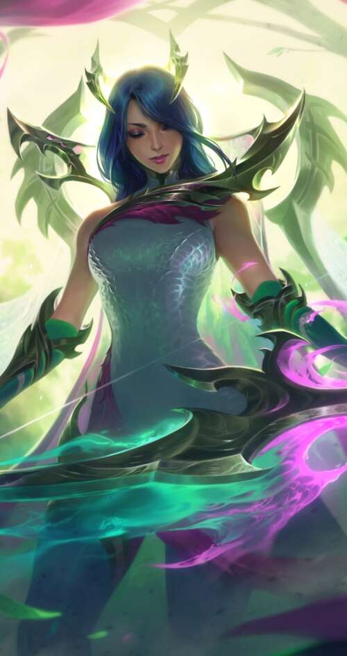 A highly detailed, close-up portrait of Ashe from League of Legends featuring icy... Sharp Aquos C10 lock screen wallpaper
