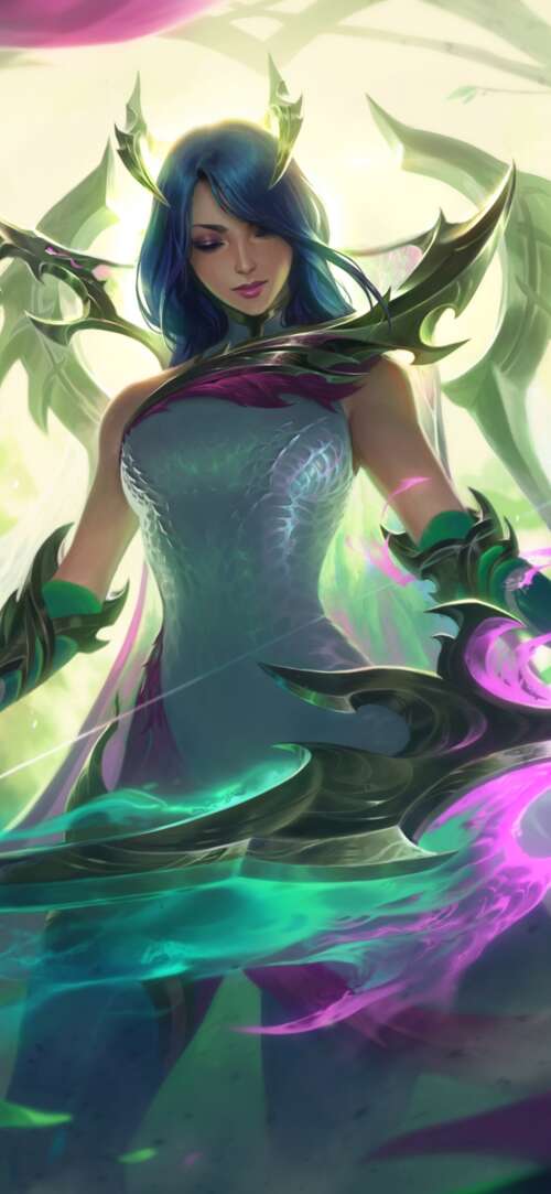 A highly detailed, close-up portrait of Ashe from League of Legends featuring icy... Sharp Aquos R10 free background images