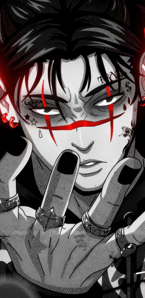 A dramatic portrait of Choso from Jujutsu Kaisen set against a deep red aesthetic... free hd wallpapers