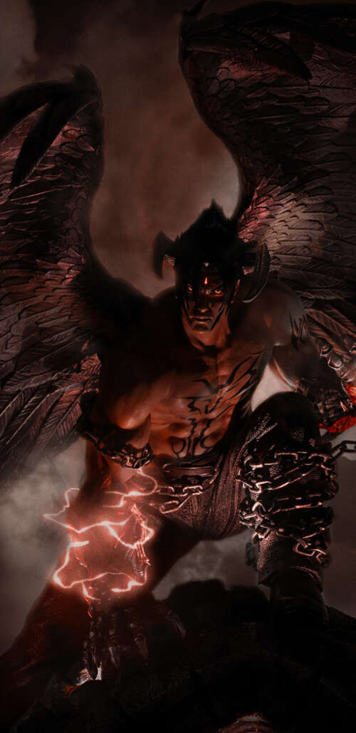 Abstract dark artwork featuring Devil Jin from Tekken 7. wallpaper
