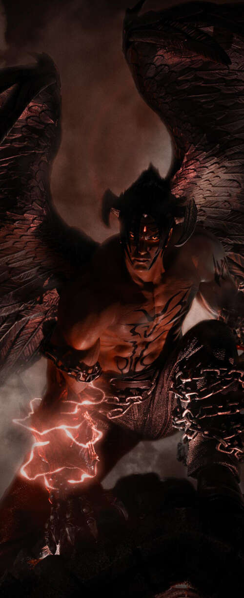 Abstract dark artwork featuring Devil Jin from Tekken 7. Meizu Note 16 free wallpaper