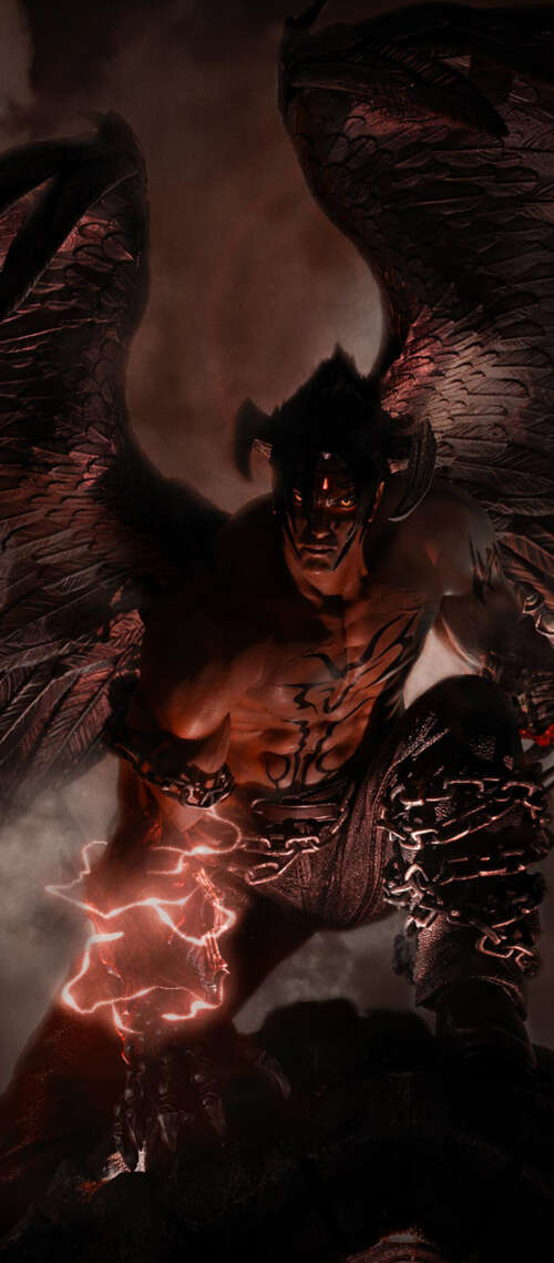 Abstract dark artwork featuring Devil Jin from Tekken 7. Blackview WAVE 10 wallpapers for android
