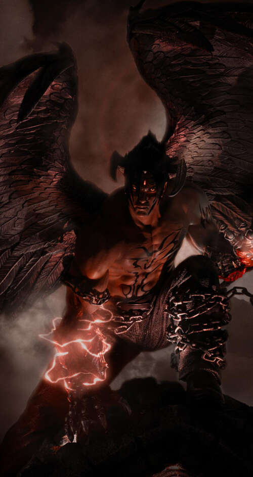 Abstract dark artwork featuring Devil Jin from Tekken 7. Sharp Aquos C10 wallpaper