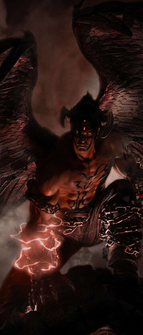Abstract dark artwork featuring Devil Jin from Tekken 7. Motorola Razr Fold wallpaper photo gallery download