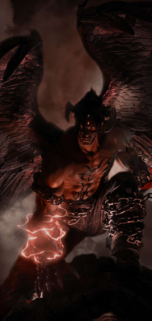 Abstract dark artwork featuring Devil Jin from Tekken 7. Oppo A6s wallpaper download