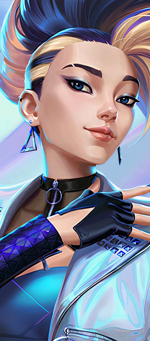 Akali from League of Legends in her signature K/DA K-pop outfit with neon accents.