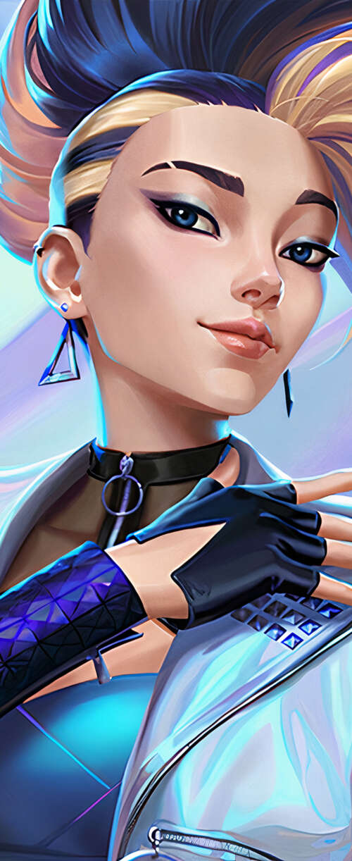 Akali from League of Legends in her signature K/DA K-pop outfit with neon accents.